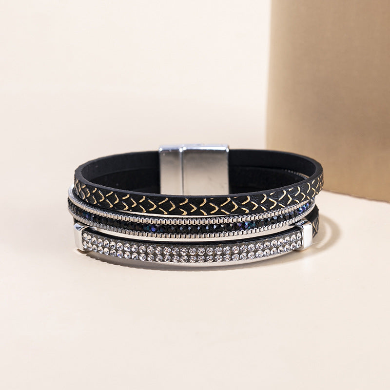 Wholesale Punk style magnetic buckle multi-layer wristband Layered Bracelet Set