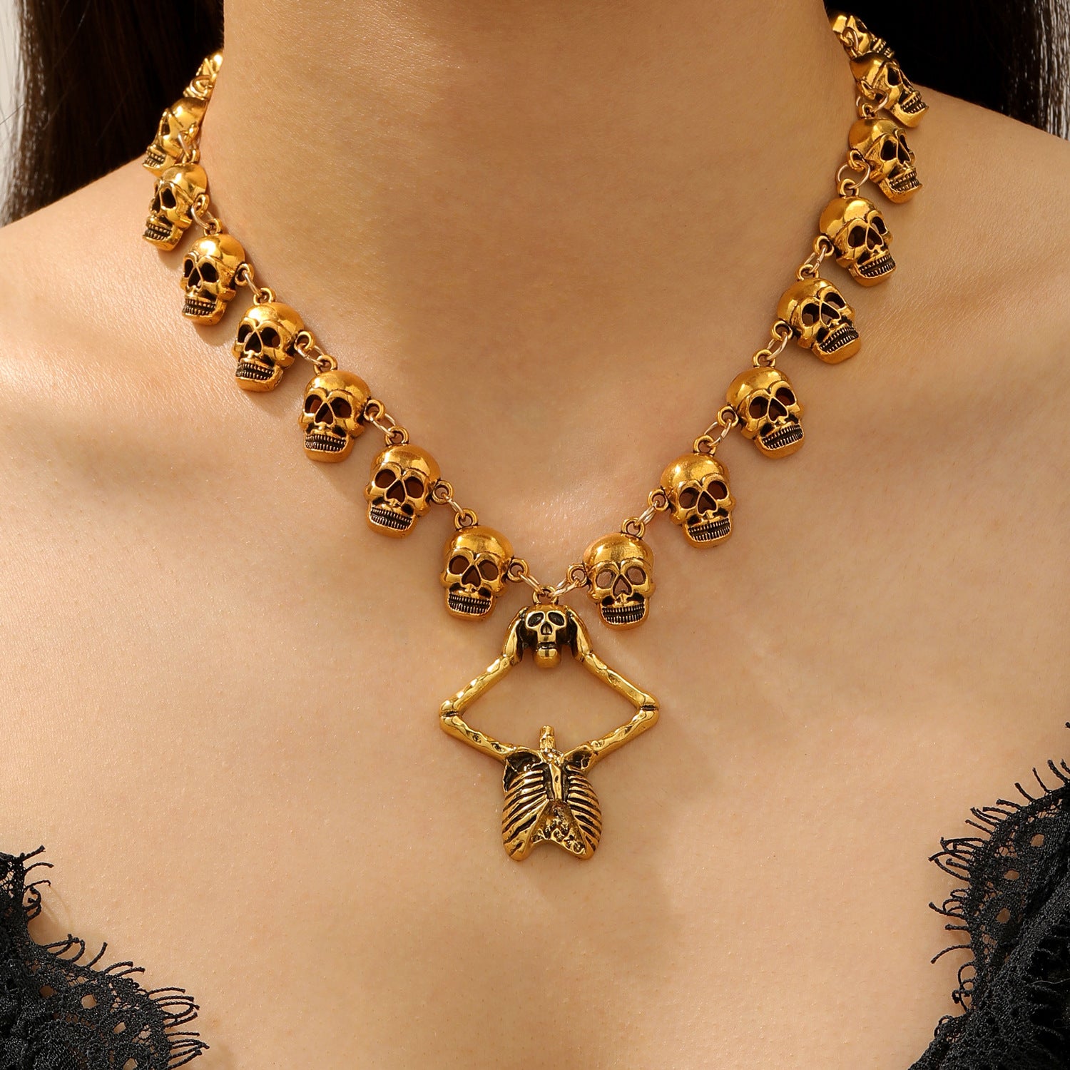 Wholesale Bold Gothic Skull Choker Necklace And Bracelet Set For Women Trendy  Jewelry Accessory