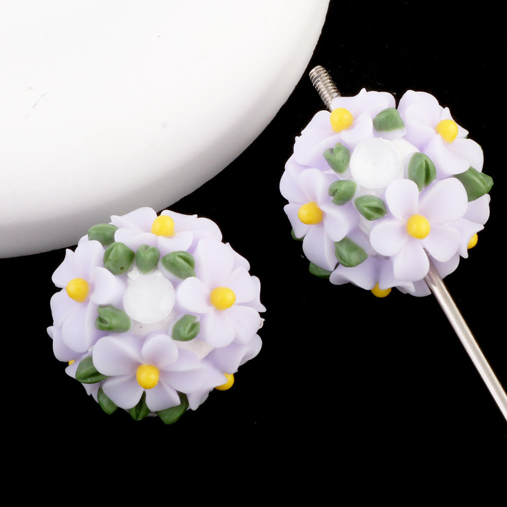 Wholesale Camellia Fresh Green Leaf Flower Balls Can Thread Straight Holes DIY Beads