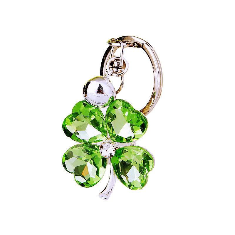 Wholesale Metal Crystal Four Leaf Clover Keychain Rhinestone Bag Charm Car Key Ring Fashion Accessory