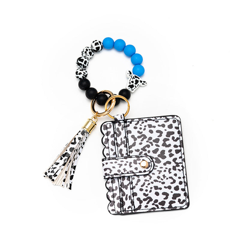 Wholesale Leopard Print Card Holder Silicone Beaded Wrist Keychain