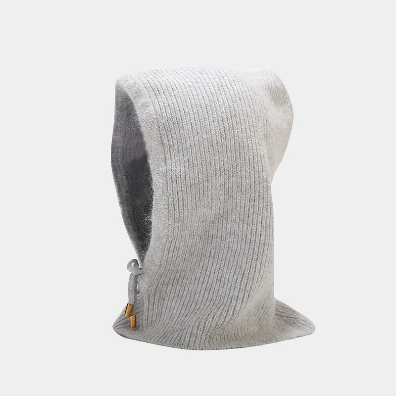 Wholesale 2023 Winter Rabbit Fur Warm Neck Protector Hooded Integrated Knitted Hat Woolen Hat