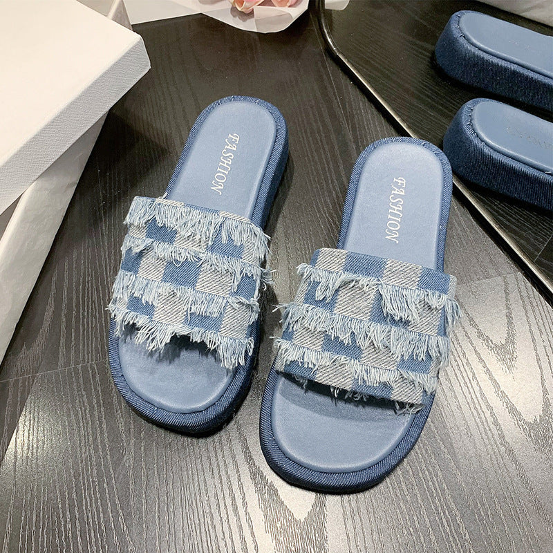 Wholesale Plaid Cloth Crossover Slippers
