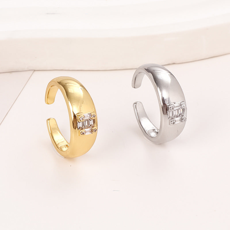 Wholesale Copper Micro Set Geometric Square Zircon Open Ring