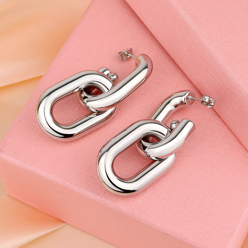 Wholesale Vintage Chain Buckle Irregular Titanium Steel Earrings