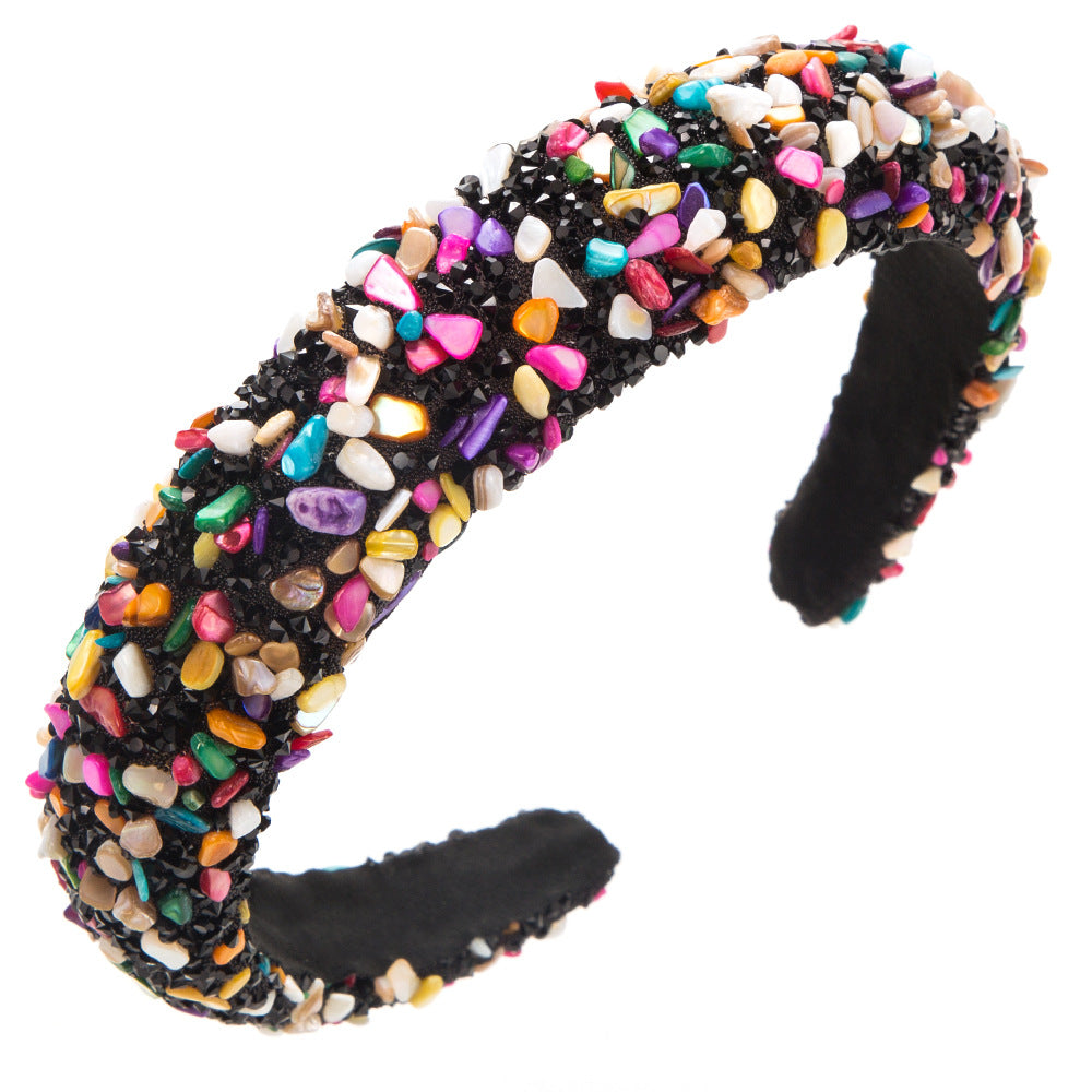 Wholesale exaggerated colorful crystal candy sponge wide brim headband