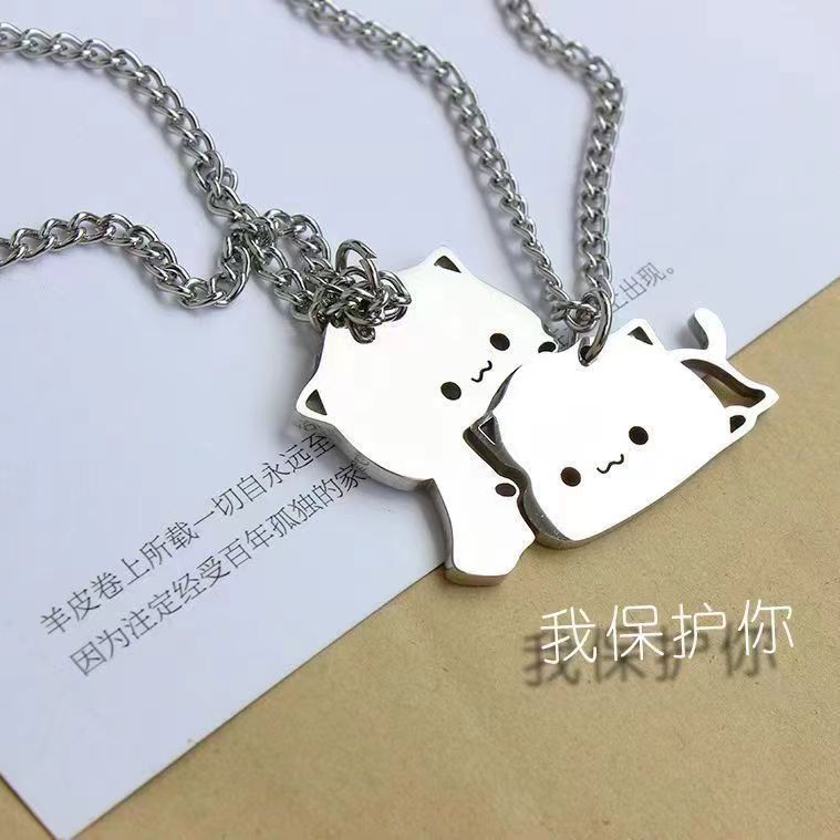 Wholesale Face-to-Face Rabbit Couple Necklace ins No Falling Creative Kitten Puppy Pendant Valentine's Day Gift