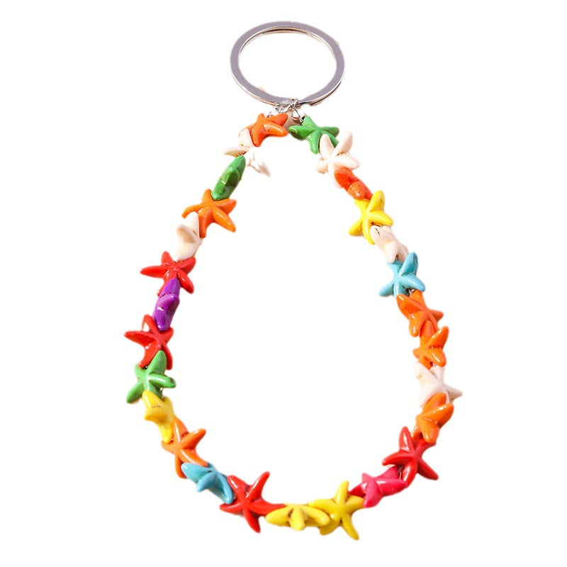 Wholesale Mixed Color Starfish Pendant Metal Keychain