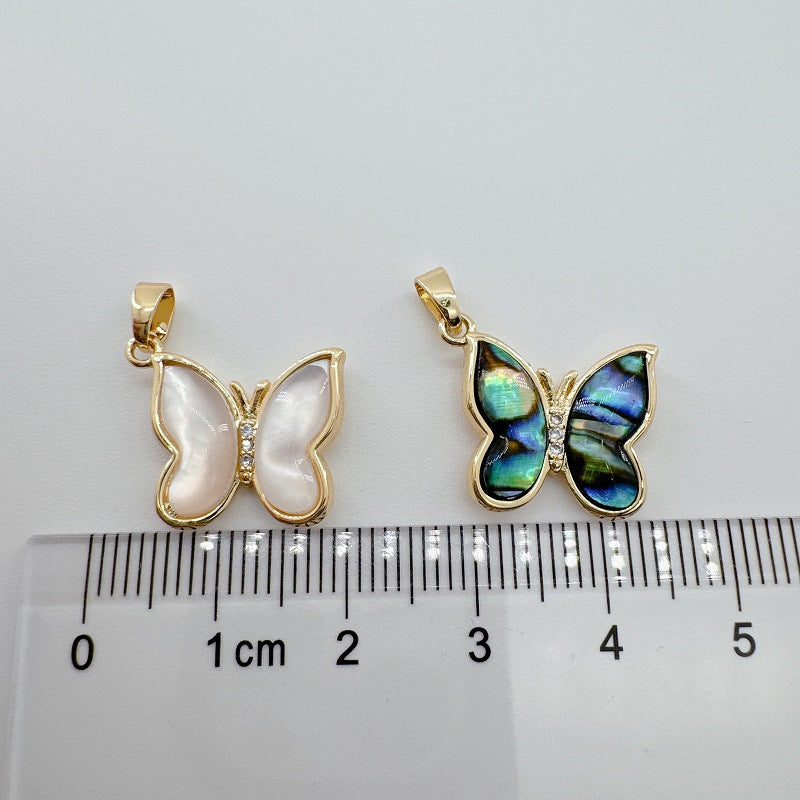 Wholesale 18K Gold Plated Copper Natural White Abalone Butterfly Four Leaf Flower Vintage Oval Pendant