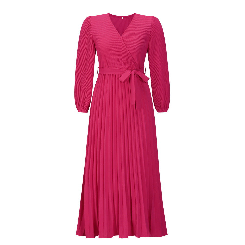 Wholesale V-neck Long Sleeve Pleated A-line Skirt