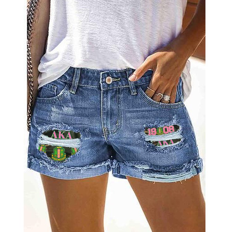 Wholesale Street Fashion Loose Pants Blue Mid-Rise Shorts Straight Jeans