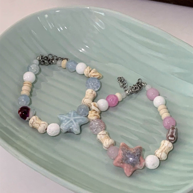 Wholesale Pink Blue Ceramic Beaded Starfish Bracelet