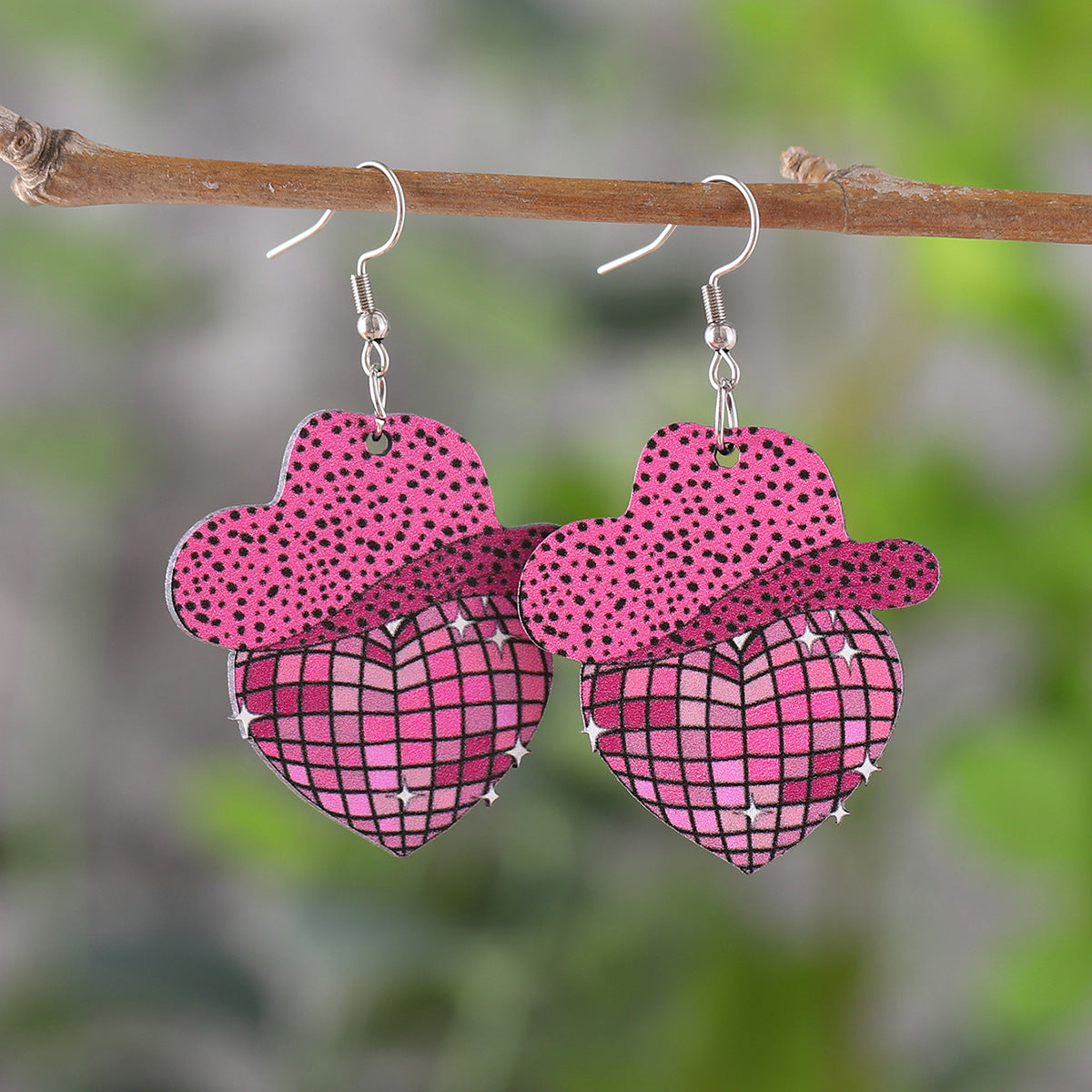 Wholesale Western style cowboy hat boots pendant wooden double-sided earrings