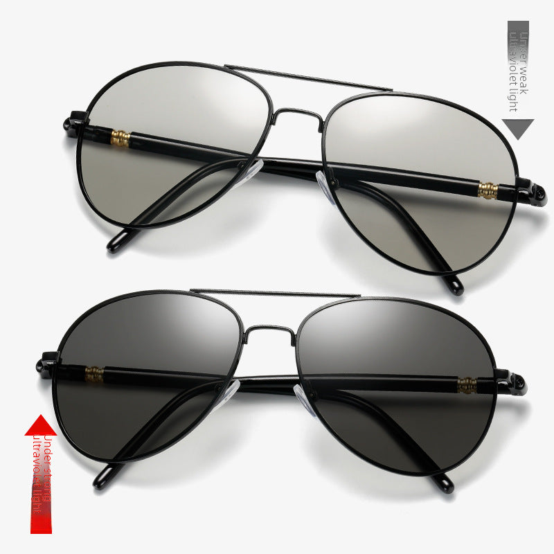 Wholesale Polarized sunglasses double beam color changing sunglasses day and night use driving frog mirror