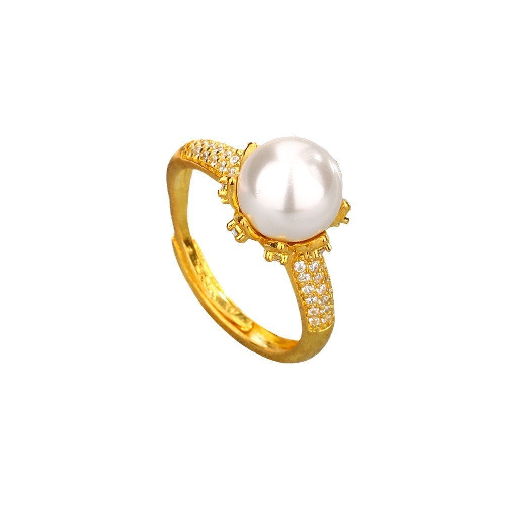 Wholesale Copper Plated 18k Gold Full Diamond Pearl Rings