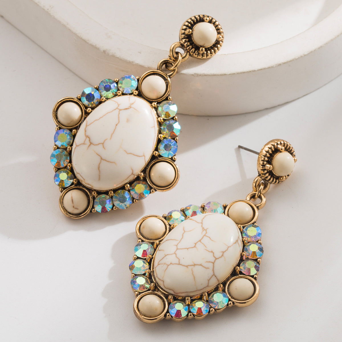 Wholesale Western style exaggerated turquoise earrings  geometric diamond earrings