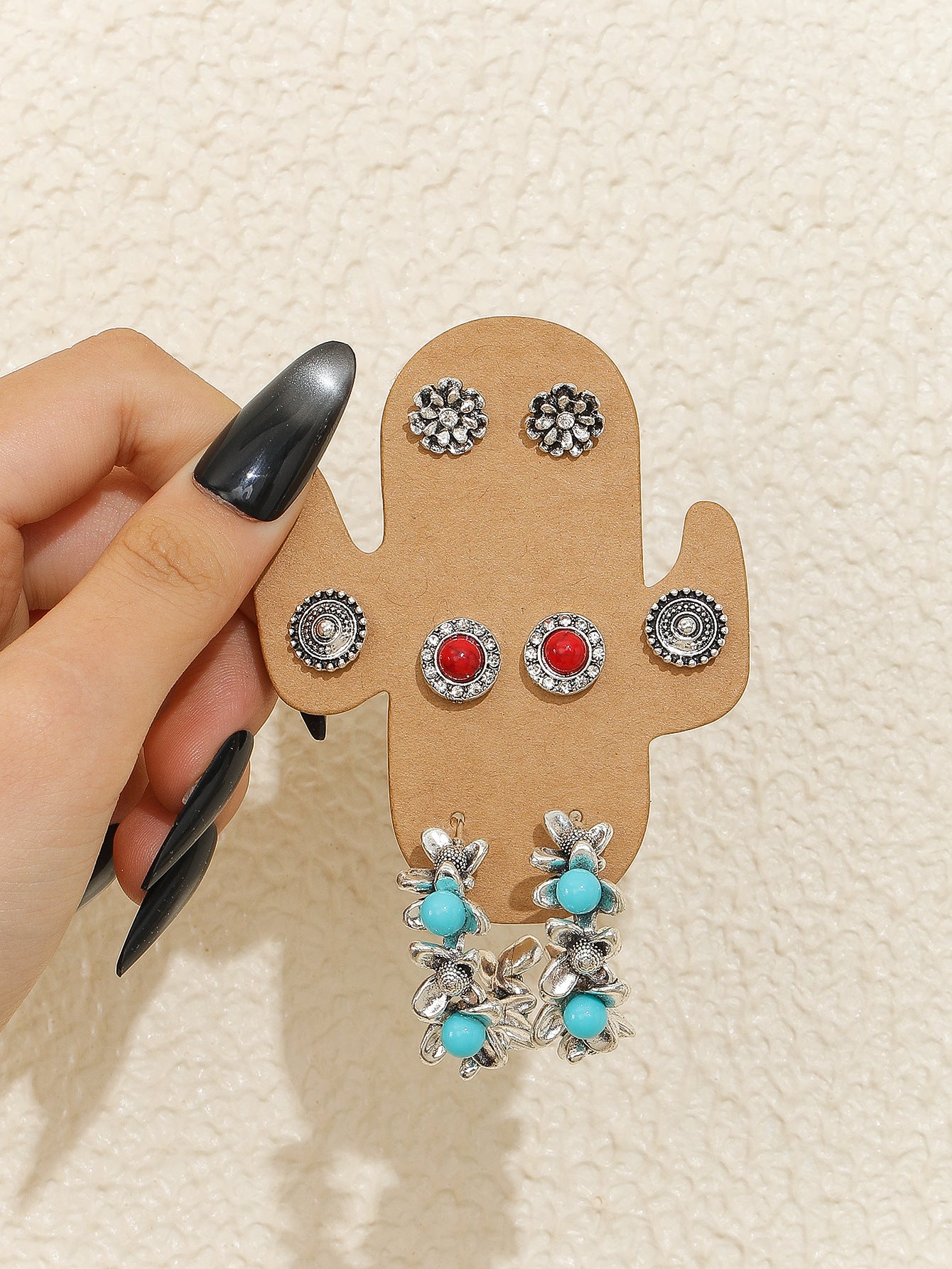 Wholesale 4 Pairs Blue Vintage Bohemian Ethnic Earrings Alloy Electroplated Stylish Jewelry Accessory For Party And Everyday Wear