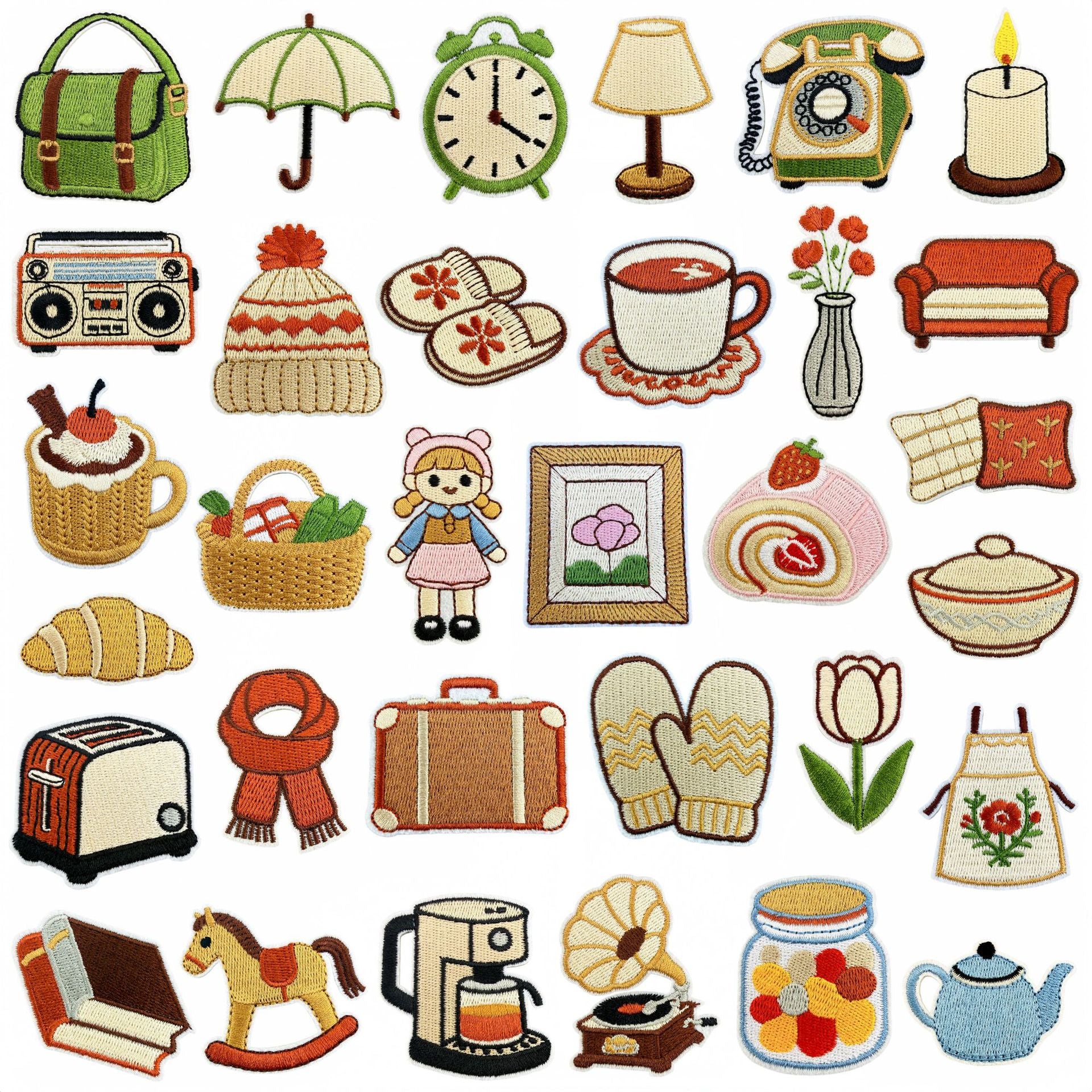 Wholesale 32Pc Home Theme Iron On Embroidered Patches DIY Sewing Decorative Appliques For Clothing Bags And Home Decor
