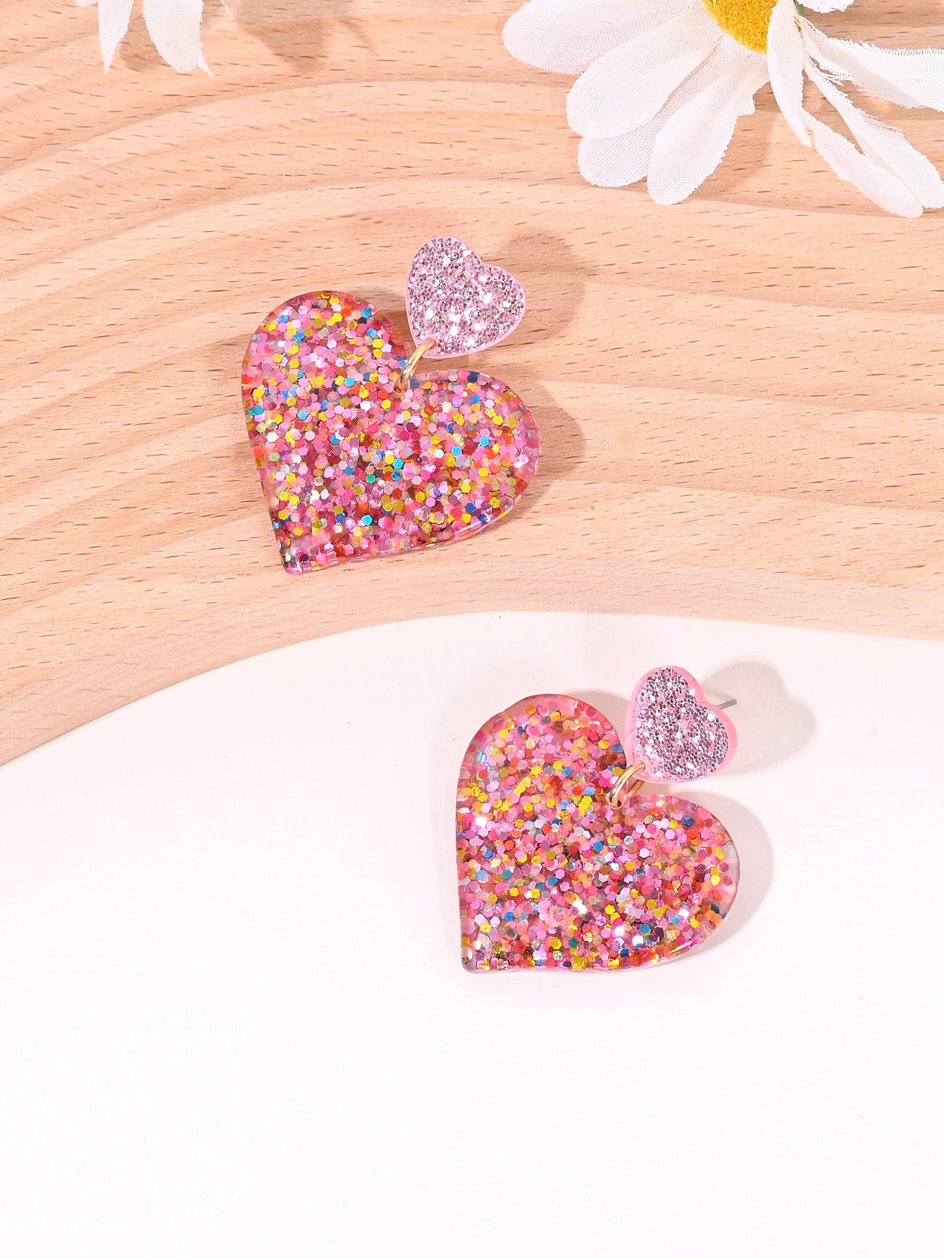 Wholesale Heart-shaped Five-pointed Star  Peach Heart Star Earrings