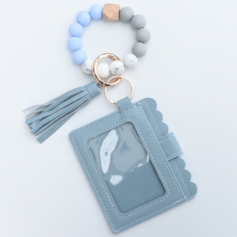 Wholesale Leopard Print Card Holder Silicone Beaded Wrist Keychain