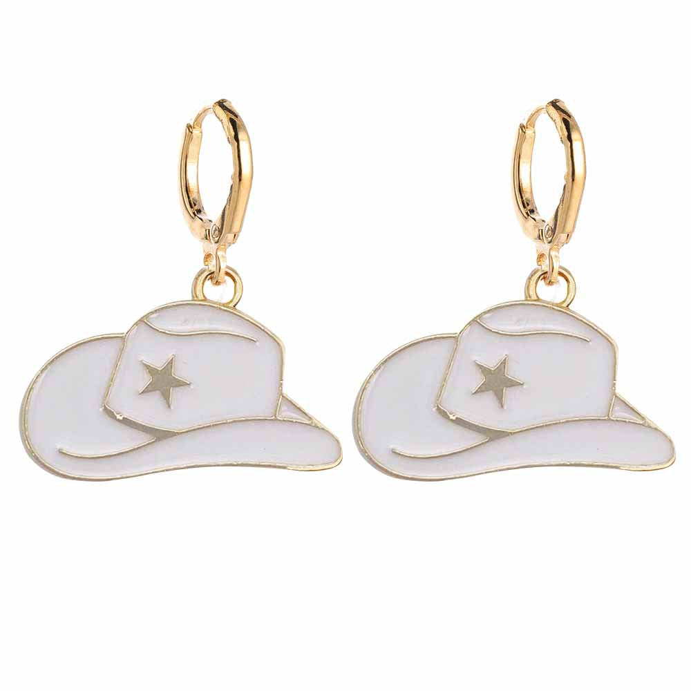 Wholesale Retro Cowboy Boots Fashion Hat Alloy Drip Oil Pendant Earrings