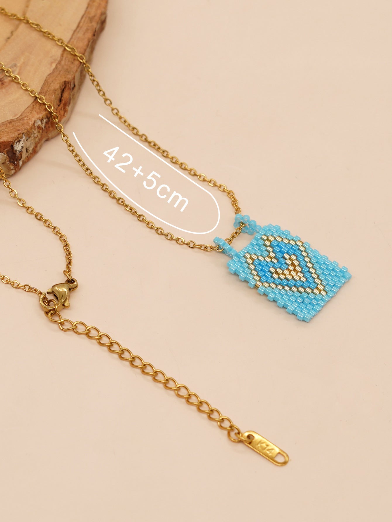 Wholesale Square Tag Rice Bead Necklace