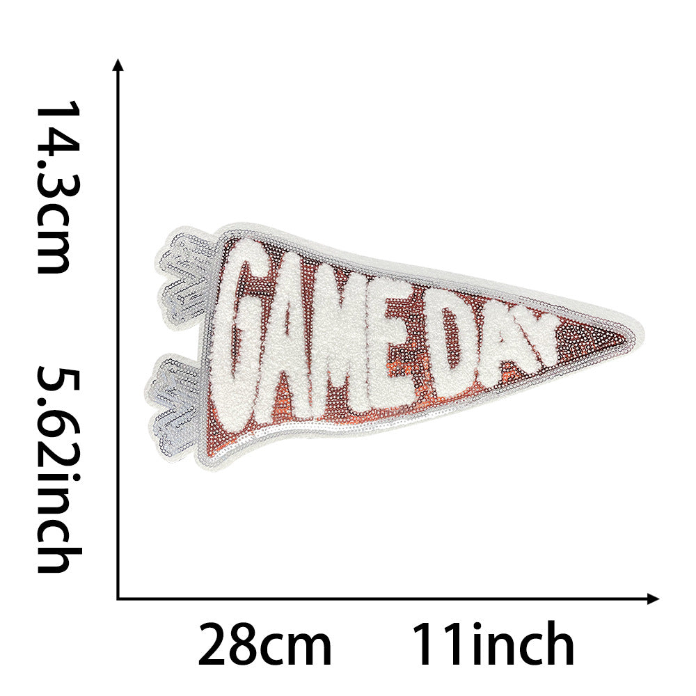 Wholesale Boutique Large Triangular Game Day Glitter Embroidered Patch Orange Iron On DIY Applique Fashion Accessory