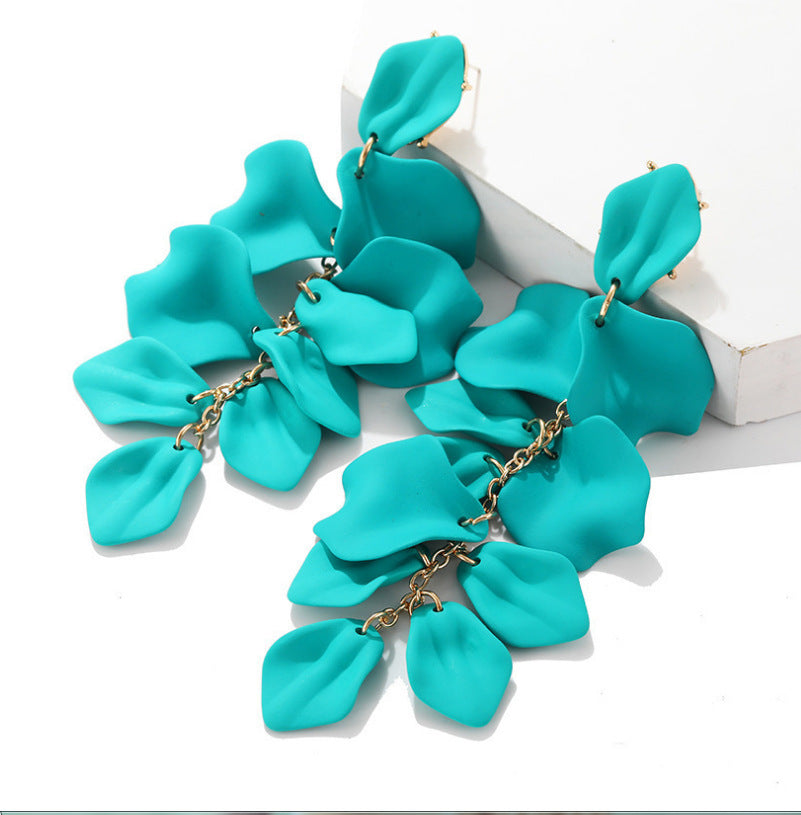 Wholesale Exaggerated Rose Petals and Leaves Long Earrings