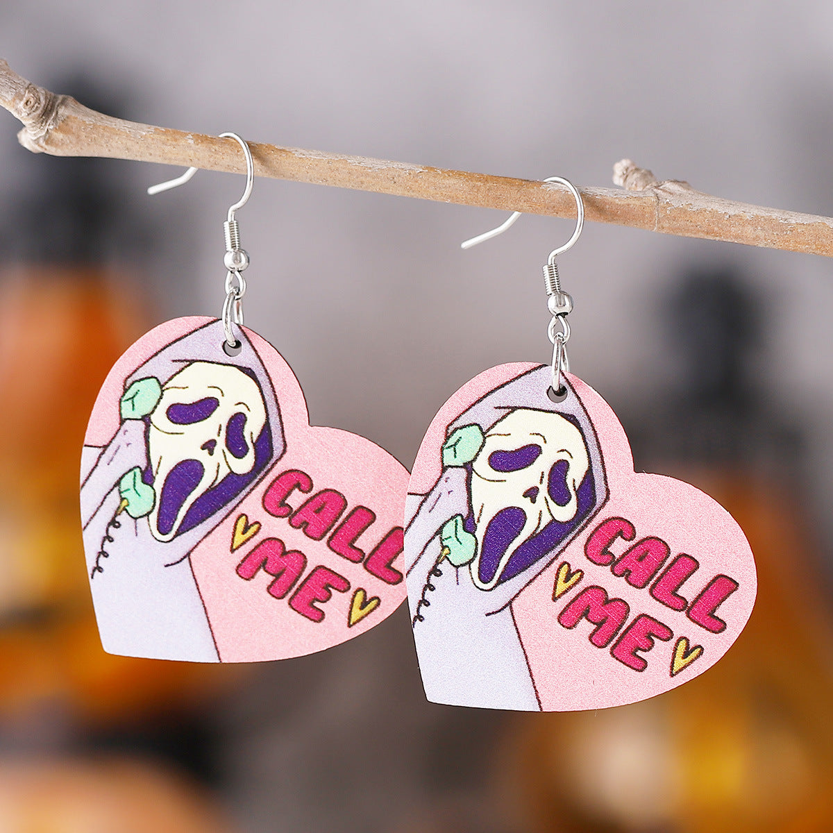 Halloween wooden reversible pendant earrings