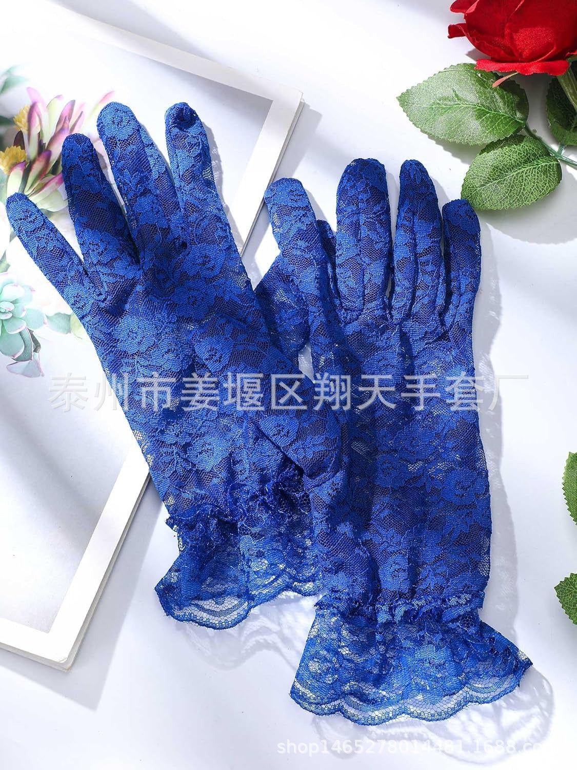 Wholesale  Summer Black Large Lace Short Sunscreen Gloves