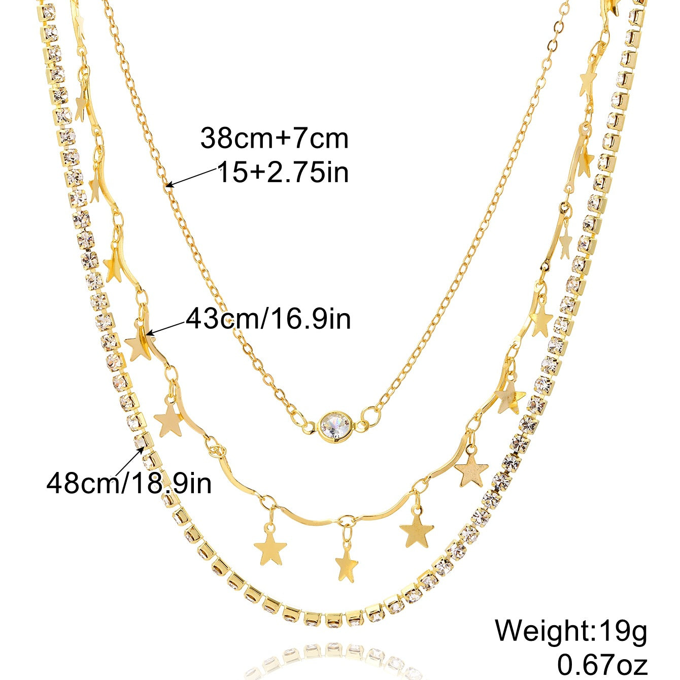 Wholesale Five-pointed Star Stacked Zircon Metal Multi-layer Necklace Jewelry Set