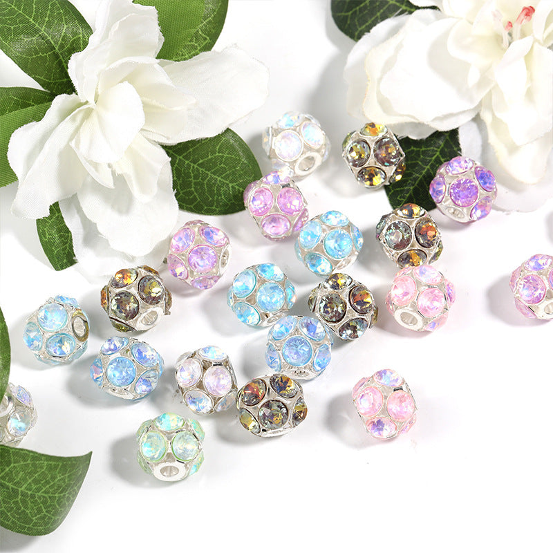 Wholesale 50pcs Diy Alloy Hollow Zircon Diamond Ball Flash Rhinestone Flower Ball Loose Beads