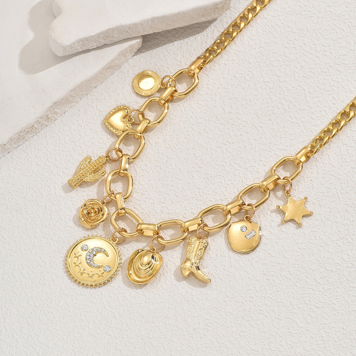 Wholesale Western style gold chain Boots Cactus necklace