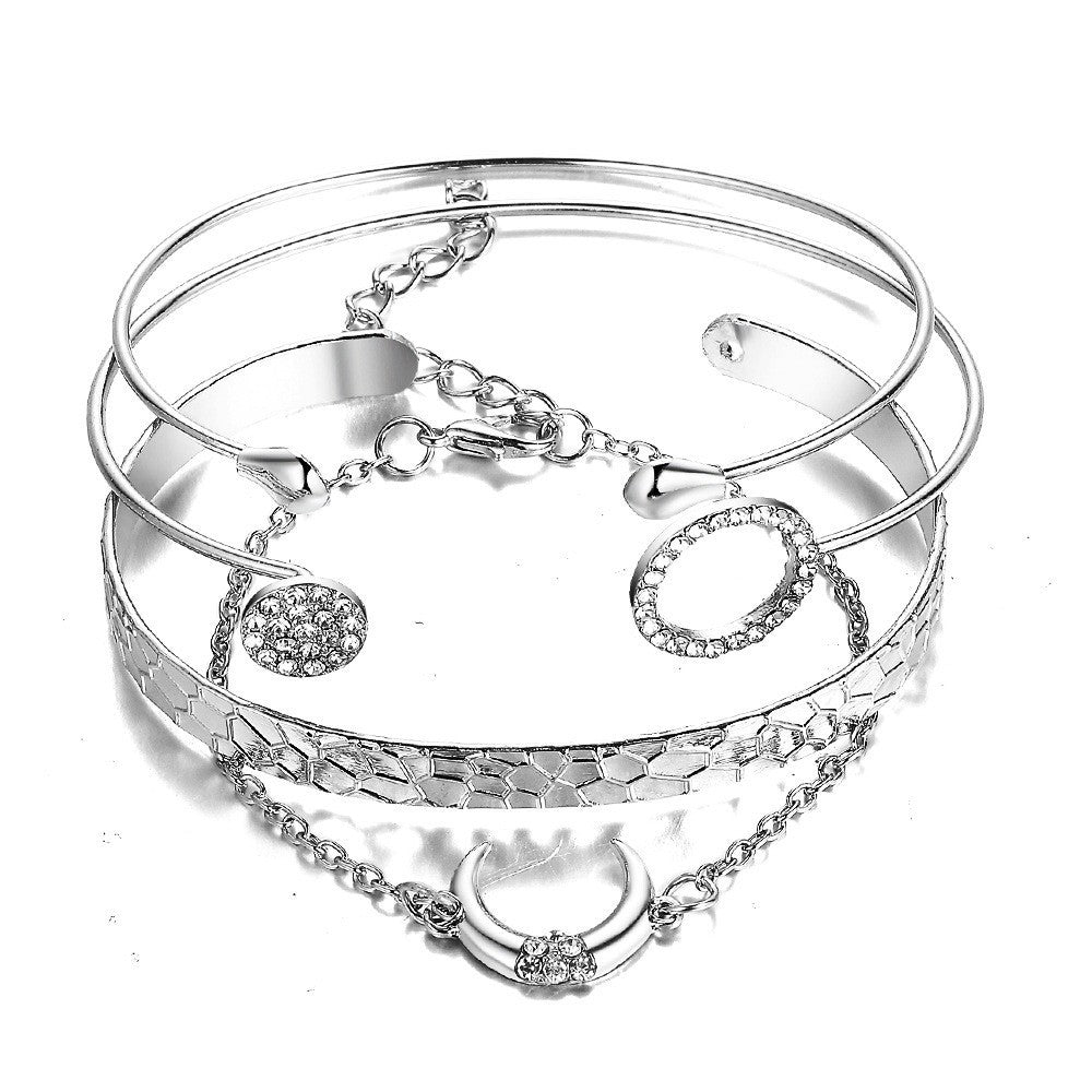 Wholesale Thick Chain Multi-layer Open Alloy Bracelet Set