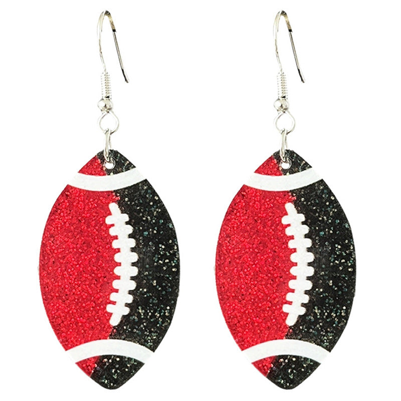 Wholesale Rugby football color-blocking shiny acrylic earrings