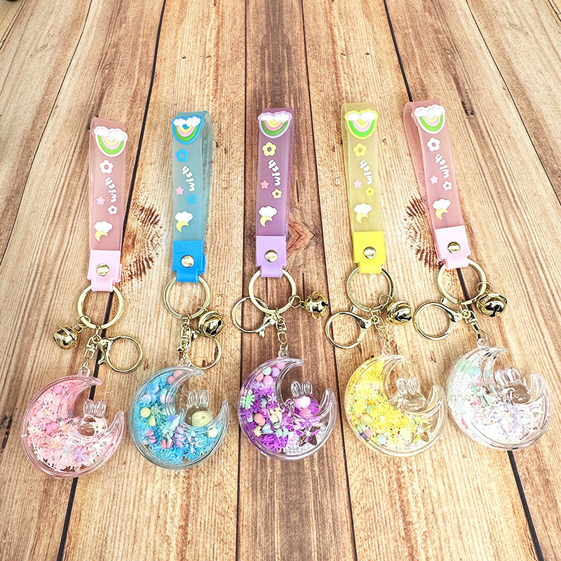 Wholesale Quicksand Moon Rabbit Acrylic Liquid Keychain