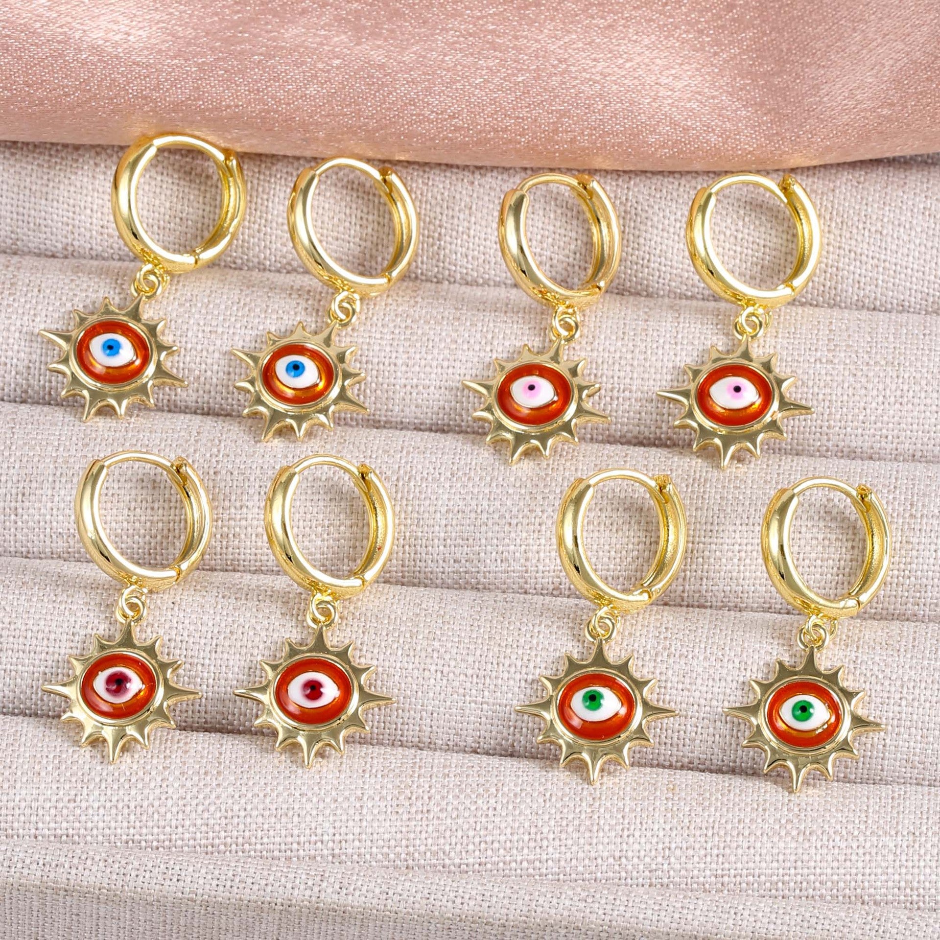 Wholesale Sunflower Devil' s Eye Earrings Copper Gold-Plated Niche Creative Earrings