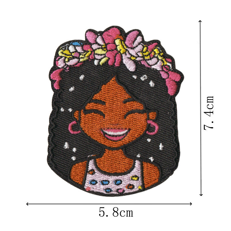 Wholesale Trendy Cartoon Black Girl Embroidered Patch Set Of 9 No Sew Adhesive Applique For Towels Clothing Bags DIY Craft Accessory