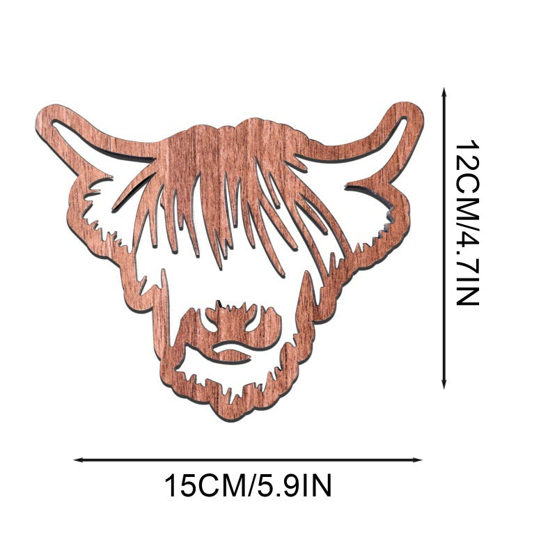 Wholesale Highland Cattle Hollow Wooden Coaster Anti-scalding Heat Insulation Pad Placemat