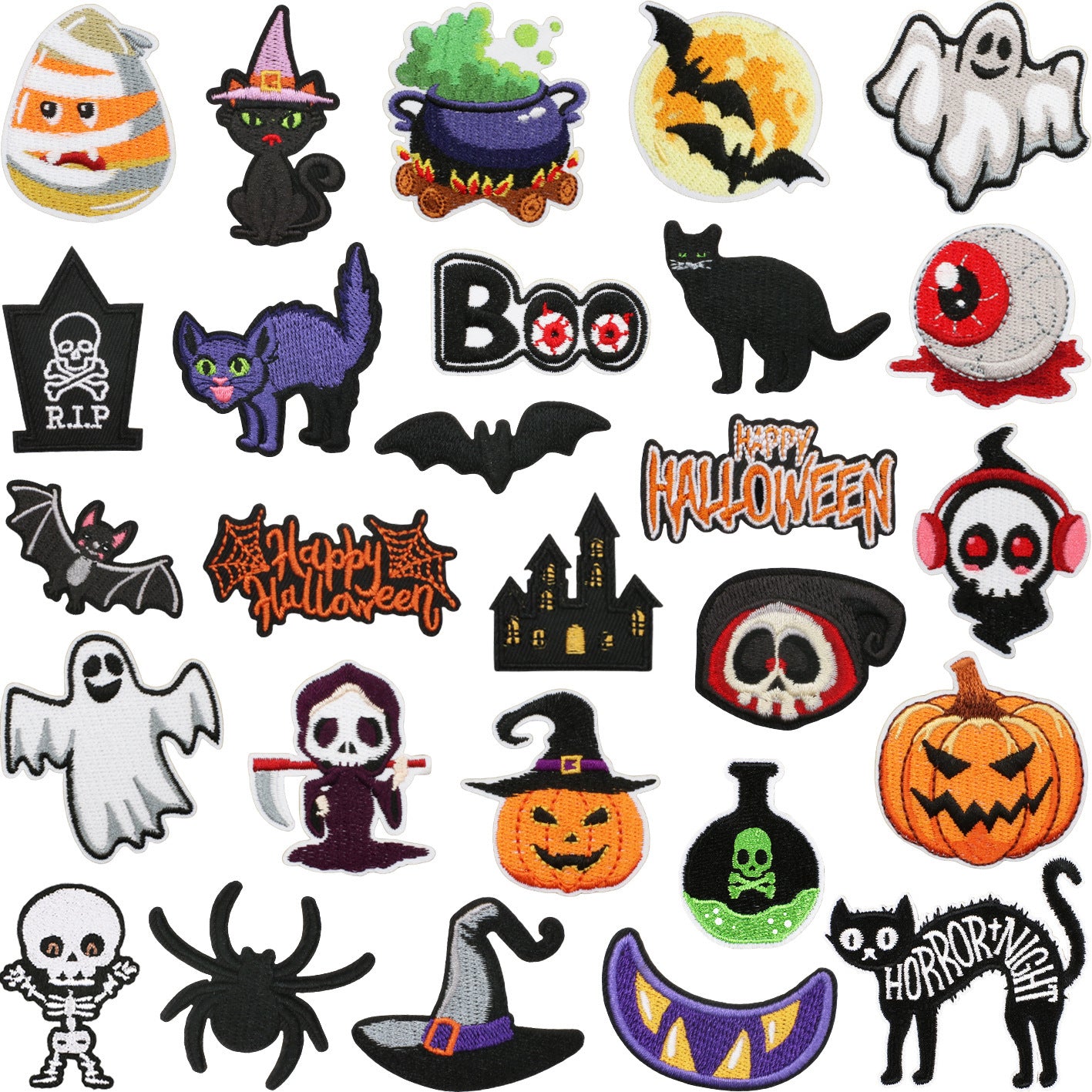 Wholesale Glitter Embroidered  Patch Ghost Skull Witch Cartoon DIY Fashion Accessory For Clothing Party Resale