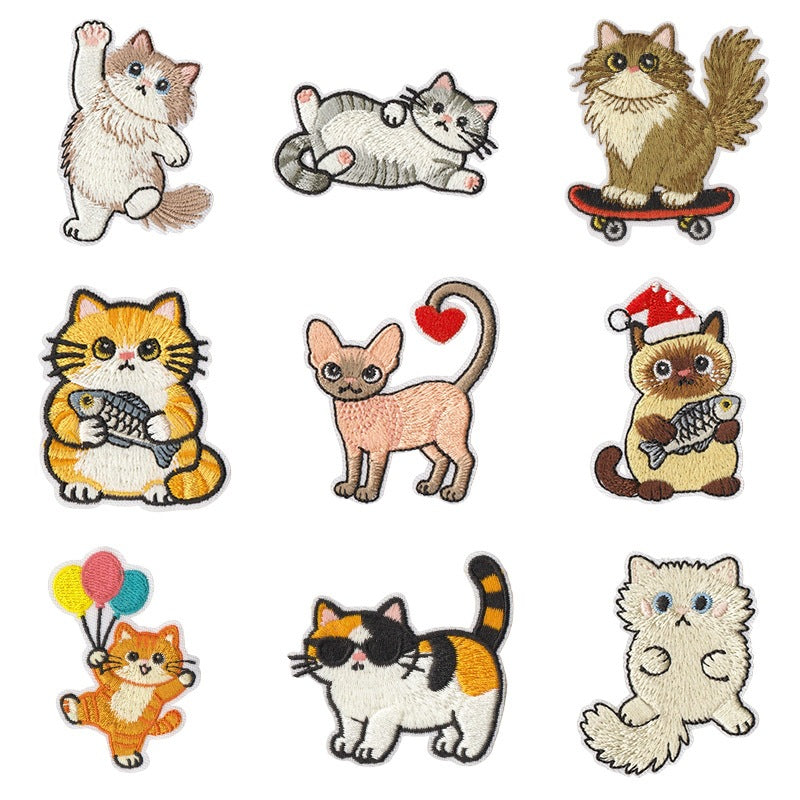 Wholesale 9 Piece Cute Cat Embroidery Patches Iron On DIY Decorative Accent For Clothing Bags