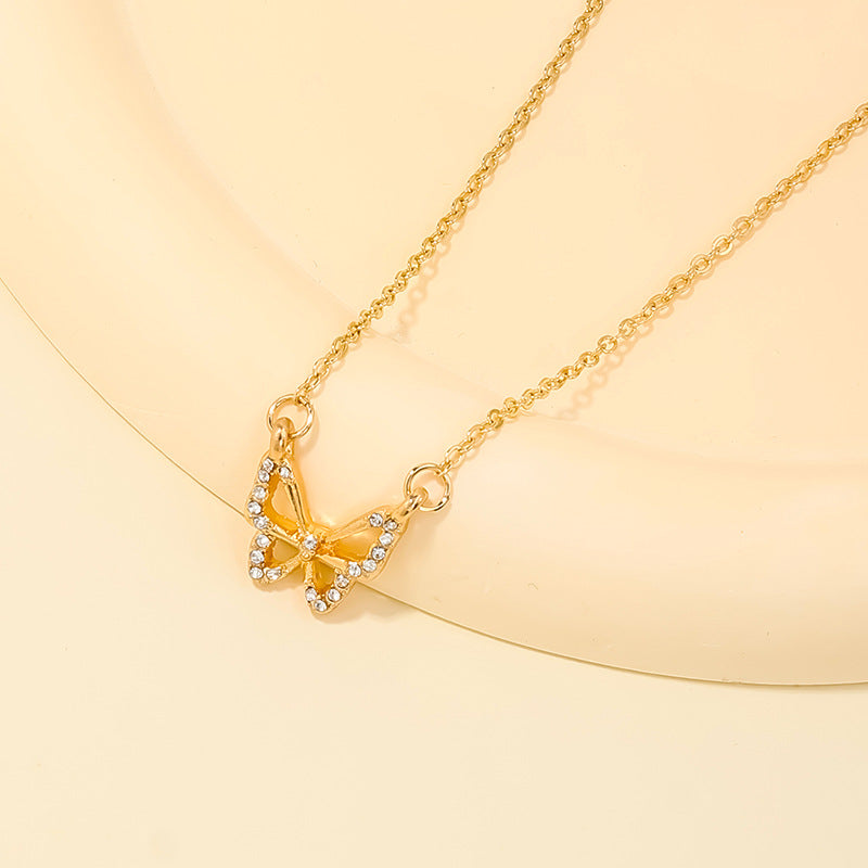 Wholesale sweet metal diamond bow necklace