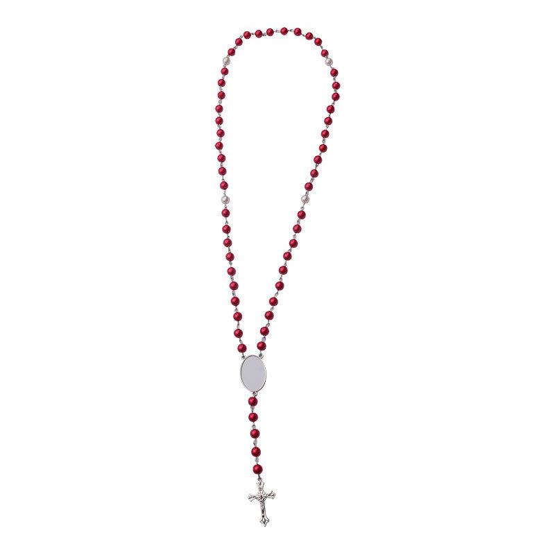 Wholesale  Easter Blank  Sublimation Rosary Pendant  Necklace Cross Bracelet  Jewelry Set