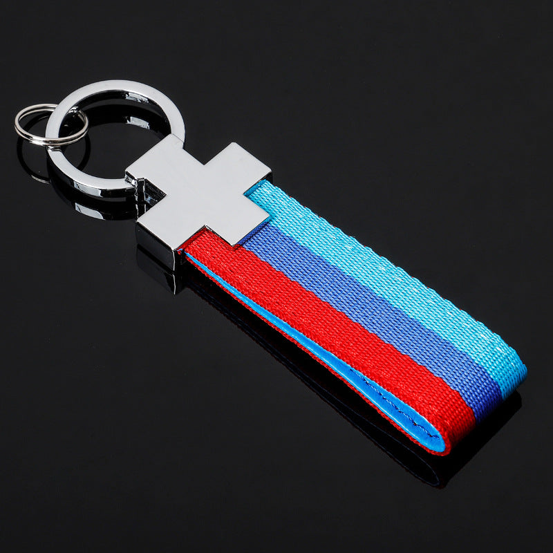 Wholesale 2pcs Tricolor Nylon Ribbon Zinc Alloy Keychain
