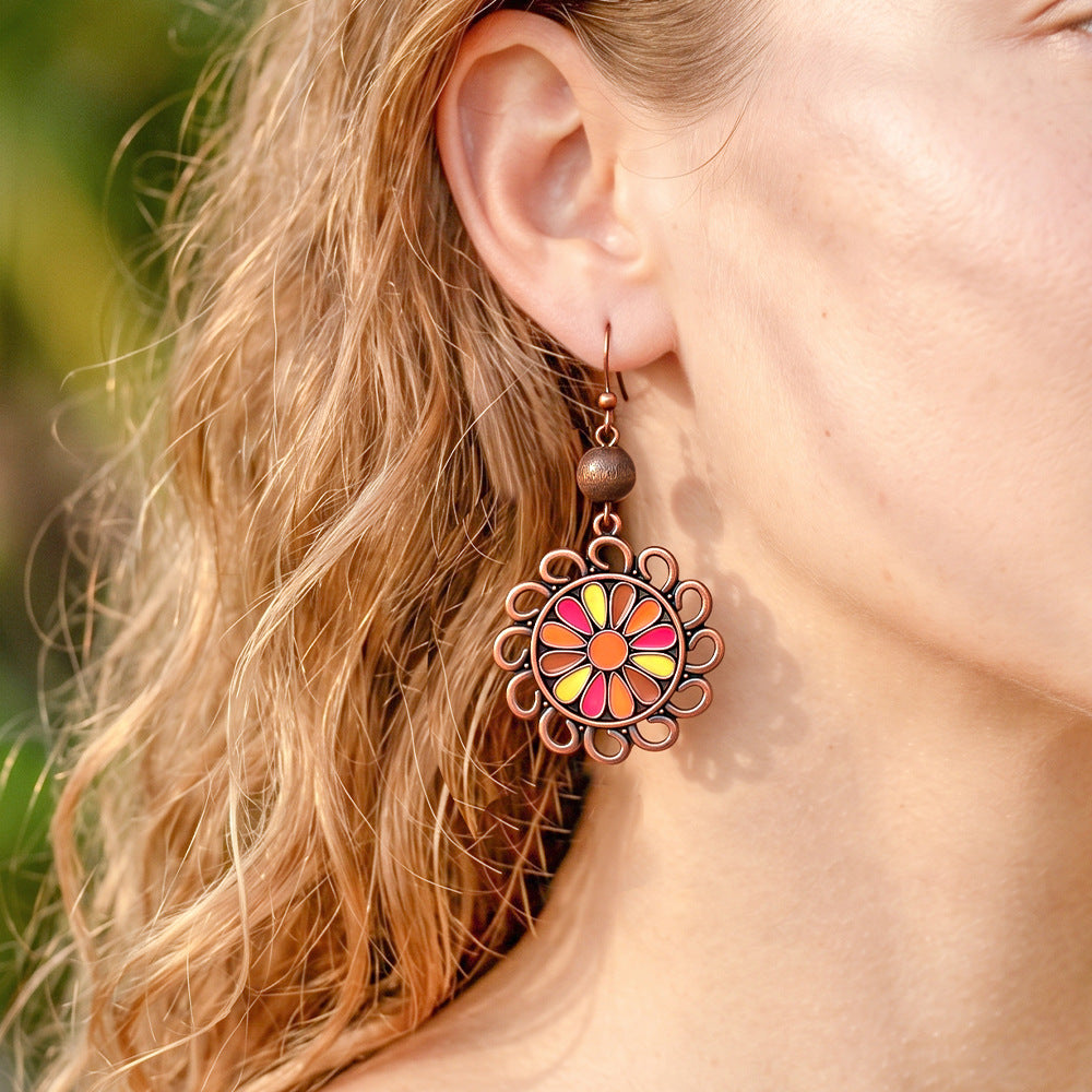 Wholesale Bohemian Flower Earring And Necklace Set Long Tassel Ethnic Style Vacation Jewelry Gift