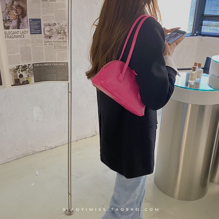 Wholesale Retro Fashion Wax Leather Candy Color Baguette Bag