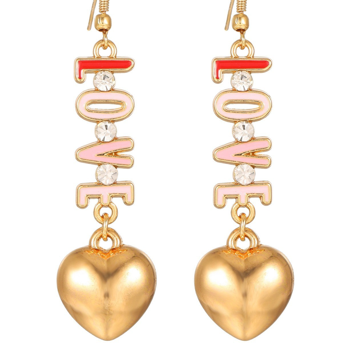Wholesale Valentine' s Day Pink Red and Gold Heart Earrings