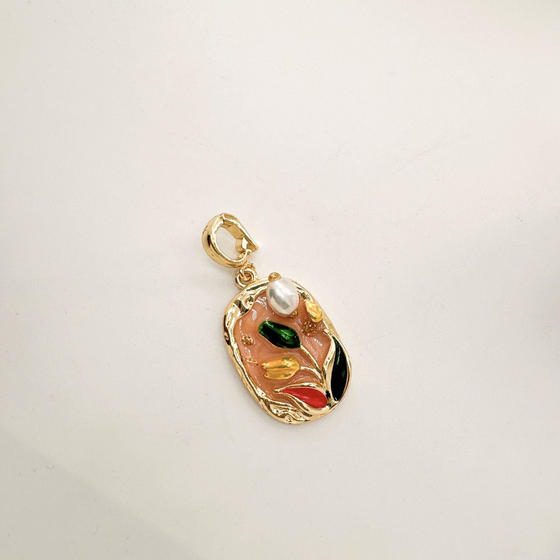Wholesale 18K Copper Gold Plated Handmade Oil Painting Traditional Enamel Inlaid Natural Pearl Pendant