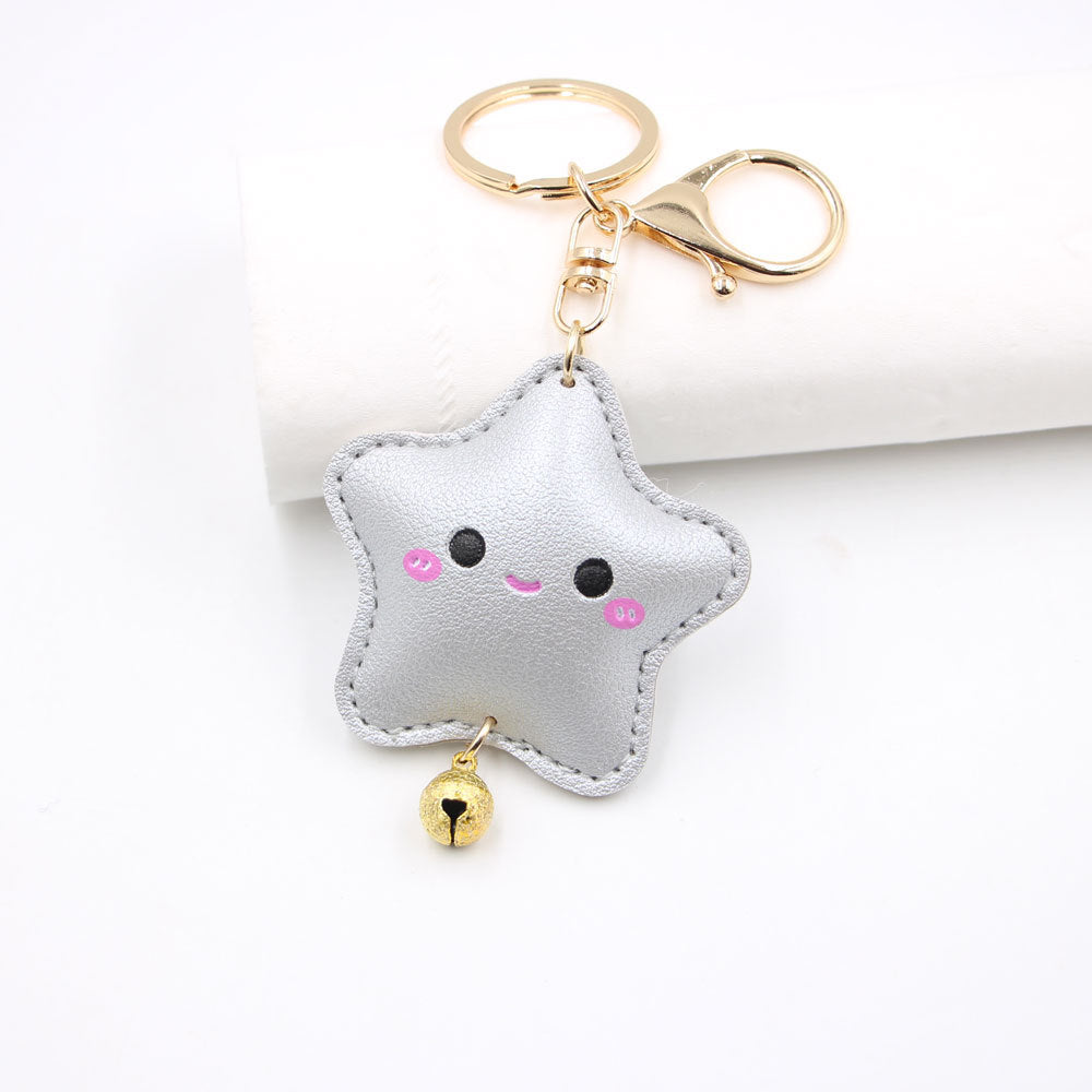 Wholesale Cute Embossed Star Car Keychain Face Faux Leather With Electroplated Finish Trendy Bag Charm Fashion Accessory For Gift And Resale