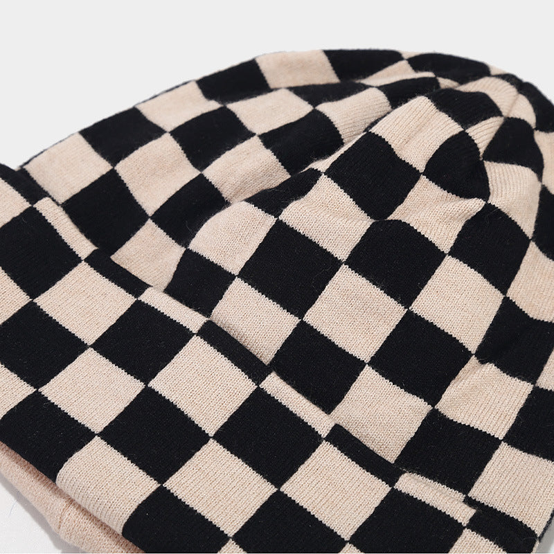 Wholesale Winter Hat Checkerboard Knitted Hat Plush Hat